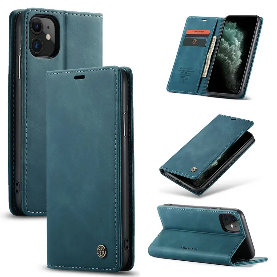 CaseMe Case Dompet Kulit Iphone 11 12 Pro, Casing Ponsel Kulit Flip Magnet dengan Slot Kartu Max untuk iPhone 11 12 Pro