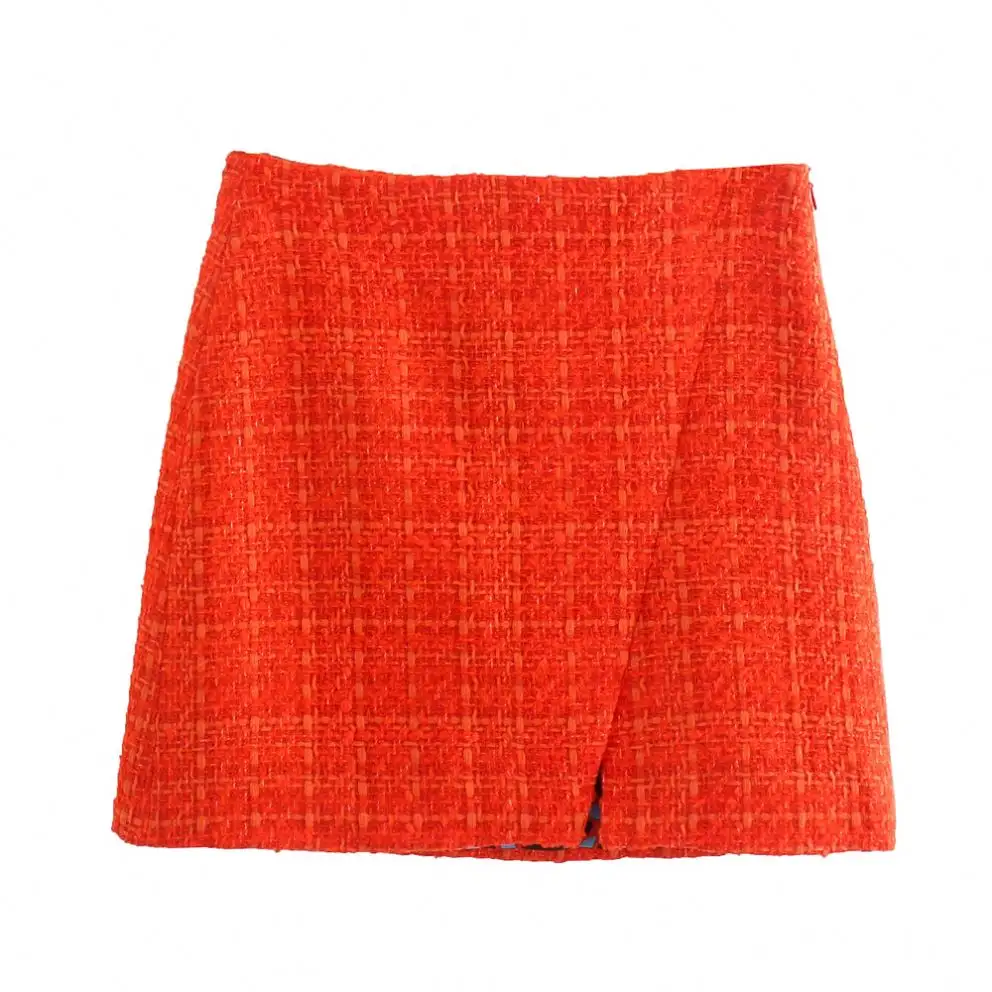 SH1064, высокое качество, на каждый день, женские элегантные винтажные Ретро красного цвета с разрезом спереди; Повседневные Модные женские мини твид юбки