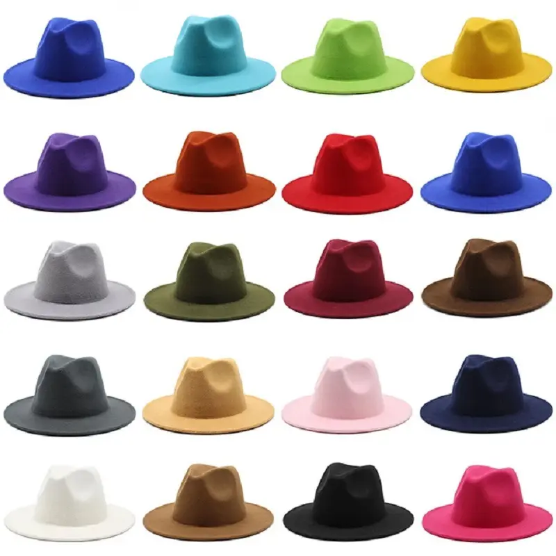 Nuevo diseño personalizado invierno 100% lana rígida ala ancha sombreros Fedora Unisex venta al por mayor bandas de sombrero de fieltro