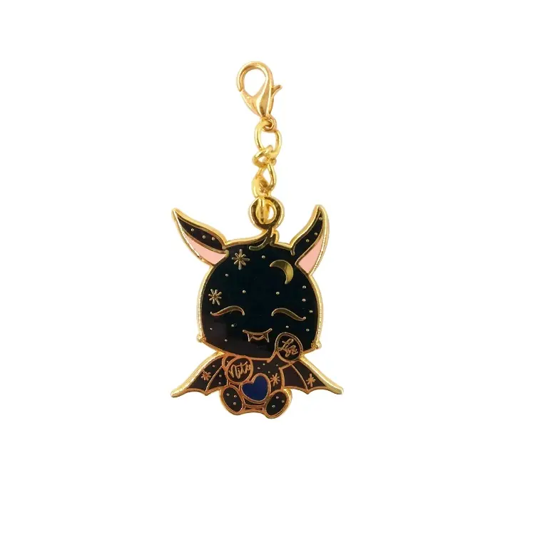 PIN de solapa con insignia de dibujos animados de gato negro malvado de la suerte de metal personalizado pin colgante y cadenas