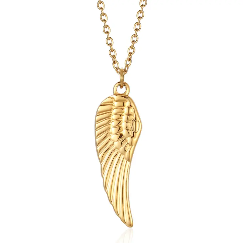 Collier simple en acier inoxydable avec pendentif plume et ailes d'ange en or 18 carats pour hommes et femmes