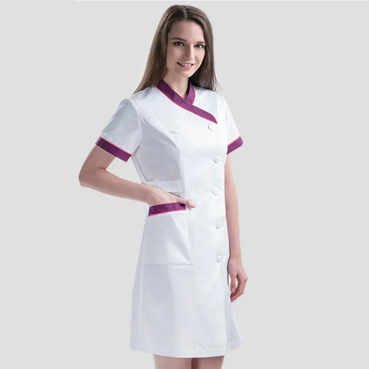 Top proveedor de buena calidad de manga corta blanca a los médicos de clínica de matorrales médicos vestido de uniforme en general para las mujeres