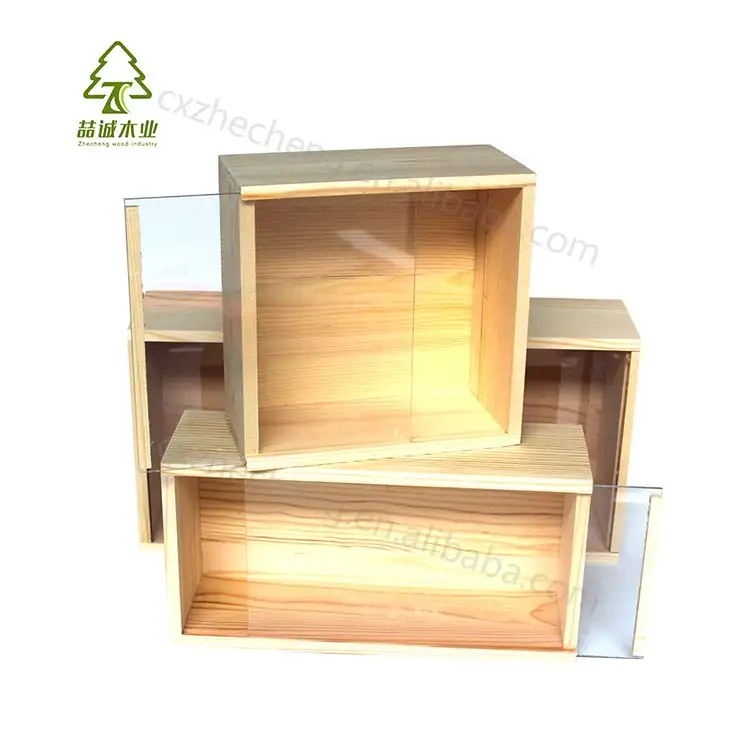 कस्टम अधूरा पाइन लकड़ी उपहार पैकेजिंग बॉक्स लकड़ी स्लाइड टॉप बॉक्स के साथ स्पष्ट एक्रिलिक/ग्लास फिसलने ढक्कन