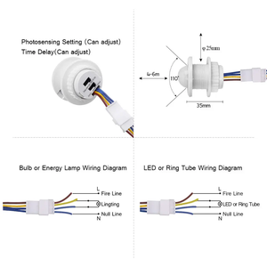 Pequeño interruptor de luz de techo Detector de movimiento Pir temporizador detección inteligente ajustable tira de luz LED sensor de movimiento de 360 grados