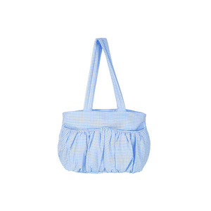 Dễ Thương Thời Trang Gingham Puffy Souffle Túi Người Phụ Nữ Bông Nóc Du Lịch Dây Kéo Tote Túi Cho Cô Gái Rô Ruffle Vai Túi - Product Image 4