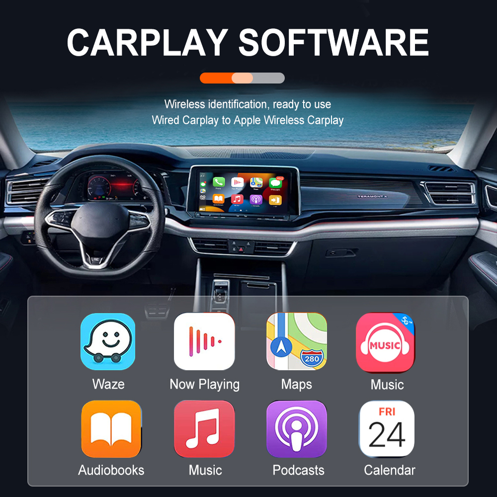 Podofo Original Car Wired CarPlay To Wireless CarPlay AI Box External Module White Original Car System Upgrade Voice Control
