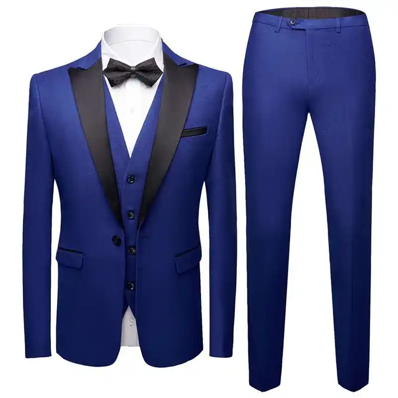 Business 3 Stück Royal Blue & Black Classic Herren anzug Bräutigam Prom Smoking Groom smen Blazer für Hochzeits anzug für Herren