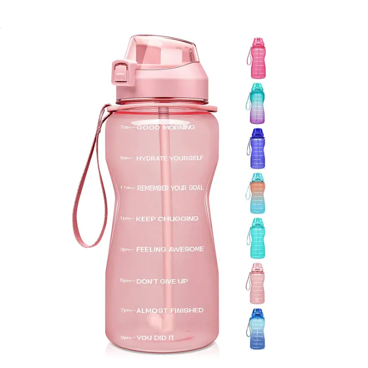 Botella de agua deportiva para exteriores, botella de agua de plástico con tapa de pajita, colorida, de fábrica
