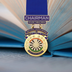 Wholesale Medal Ribbon Gold Plating Identity Chairman <strong>India</strong> Round Table Custom Medal Maker With Short Ribbons - Product Image 1