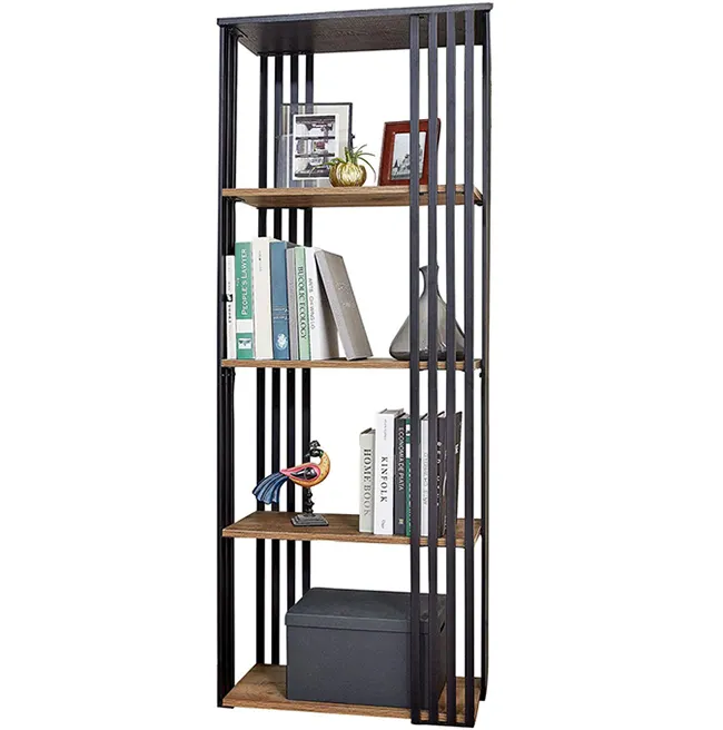 Library Living Room Divider Store Display Based Black Economical Custom Ladder and Bookcase 4 Tiers Wooden Modern Book Case Iron