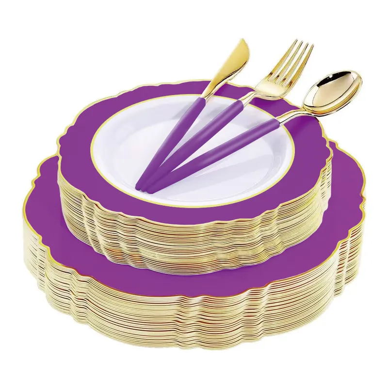 Дешевые роскошные принадлежности для вечеринок Свадебные одноразовые наборы посуды для свадебного душа Цветочные бумажные тарелки