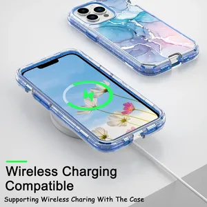 3 in 1เคสโทรศัพท์ป้องกันการกระแทกสำหรับ iPhone 16 15 PRO MAX 14 PLUS 13 Pro 12 11 Pro SE XS XR 8 + 7เคสเกราะหินอ่อนชุบ - Product Image 2