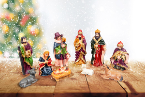 レジンクラフトクリスマス宗教キリスト降誕ベビーベッドシーンフィギュアセット安定した可動式ホームクリスマスデコレーション