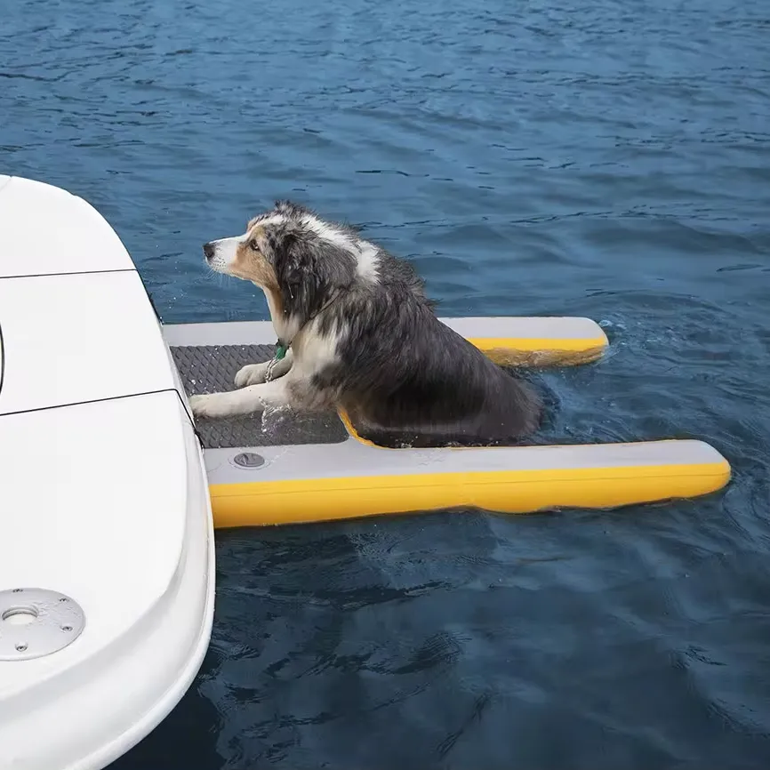 पूल, झील, नाव और डॉक के लिए कुत्ते का रैंप | बड़े कुत्तों के लिए पंजे के अनुकूल, सुरक्षित और आसान चढ़ाई, इन्फ्लेटेबल डॉग रैंप