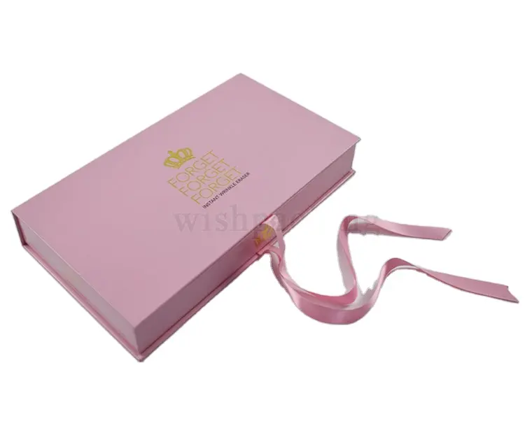 Boite Pink Satin Ribbon Bowknot Sponge Tray Insert Luxury Makeup Grey Board confezione rigida scatole regalo magnetiche
