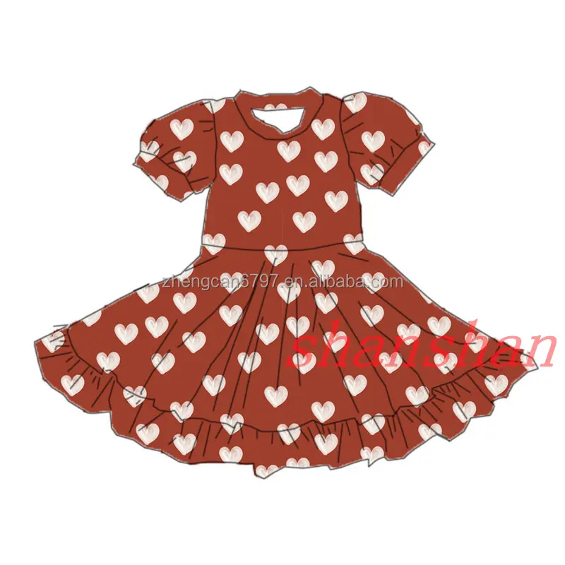 Valentine's Day Baby Dress Love Flowers Girl Summer Skirt Newest Children's Short-Sleeved Girls' Dress