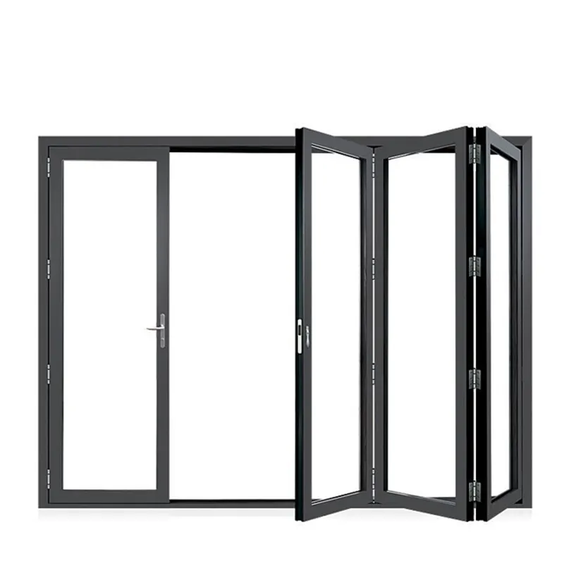 Porte pliante en aluminium américain Offre Spéciale, porte pliante en verre design moderne, porte intérieure pliante noire