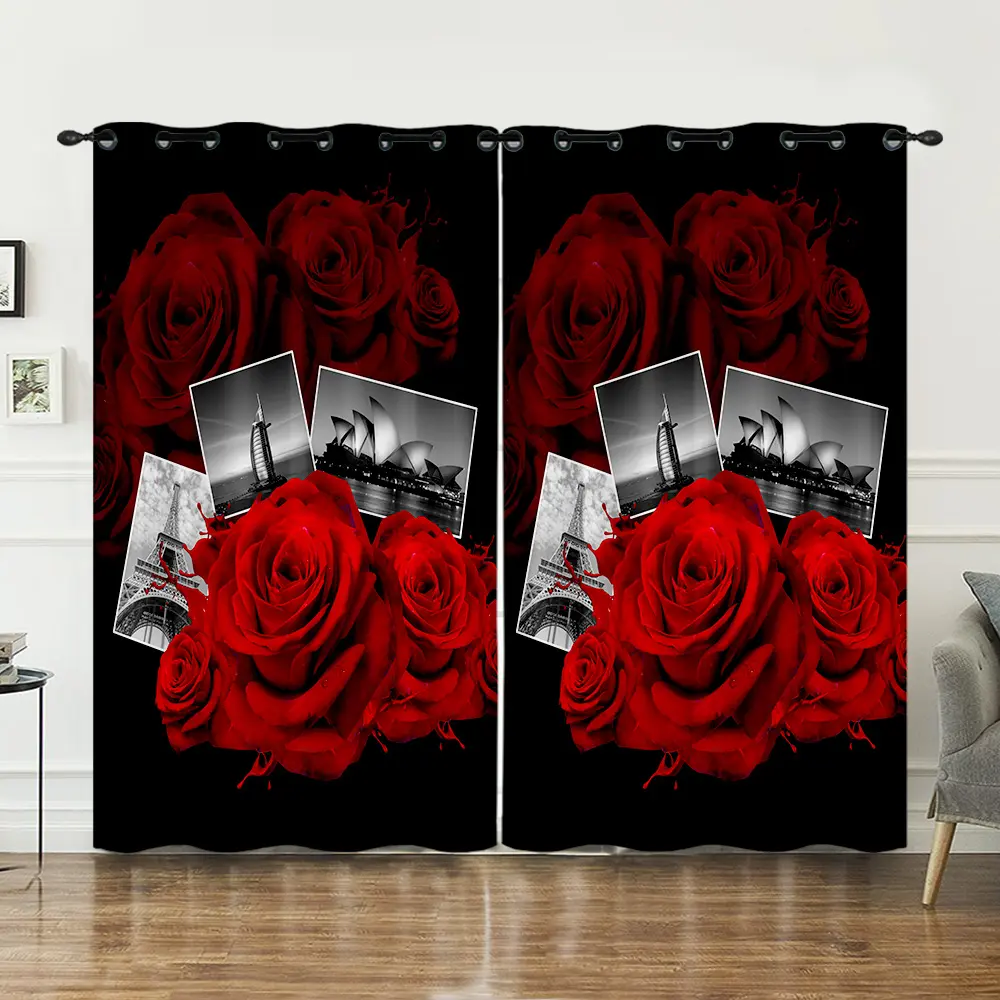 Valentine's Day rose curtain designer custom wholesale print 3d curtain