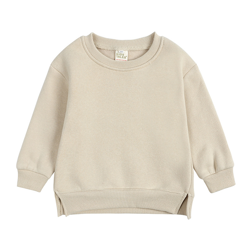 Beige Plain Kids Basic Sweatshirts