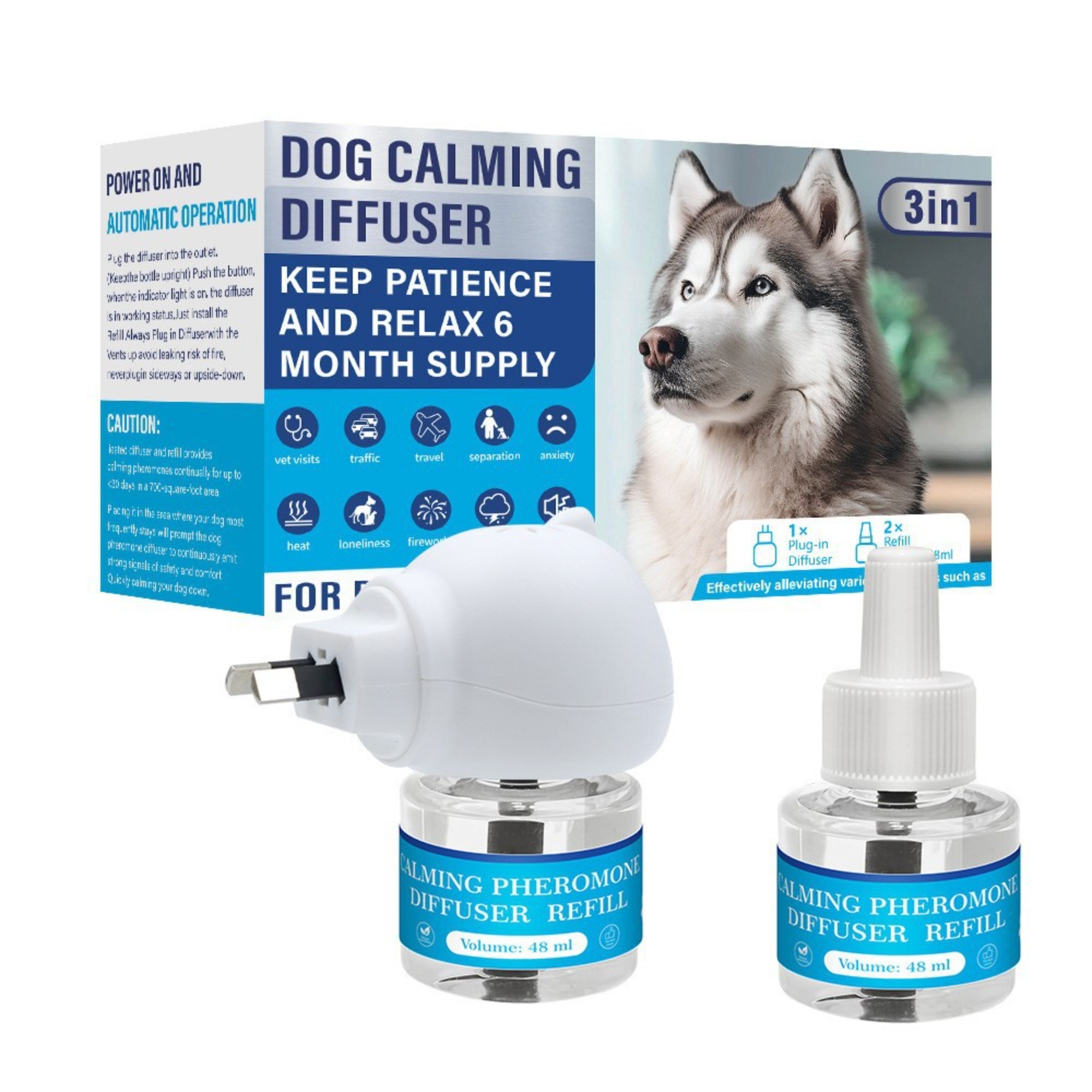 Liquide calmant et apaisant pour chiens, conforme aux normes australiennes (1 unité + 2 liquides)