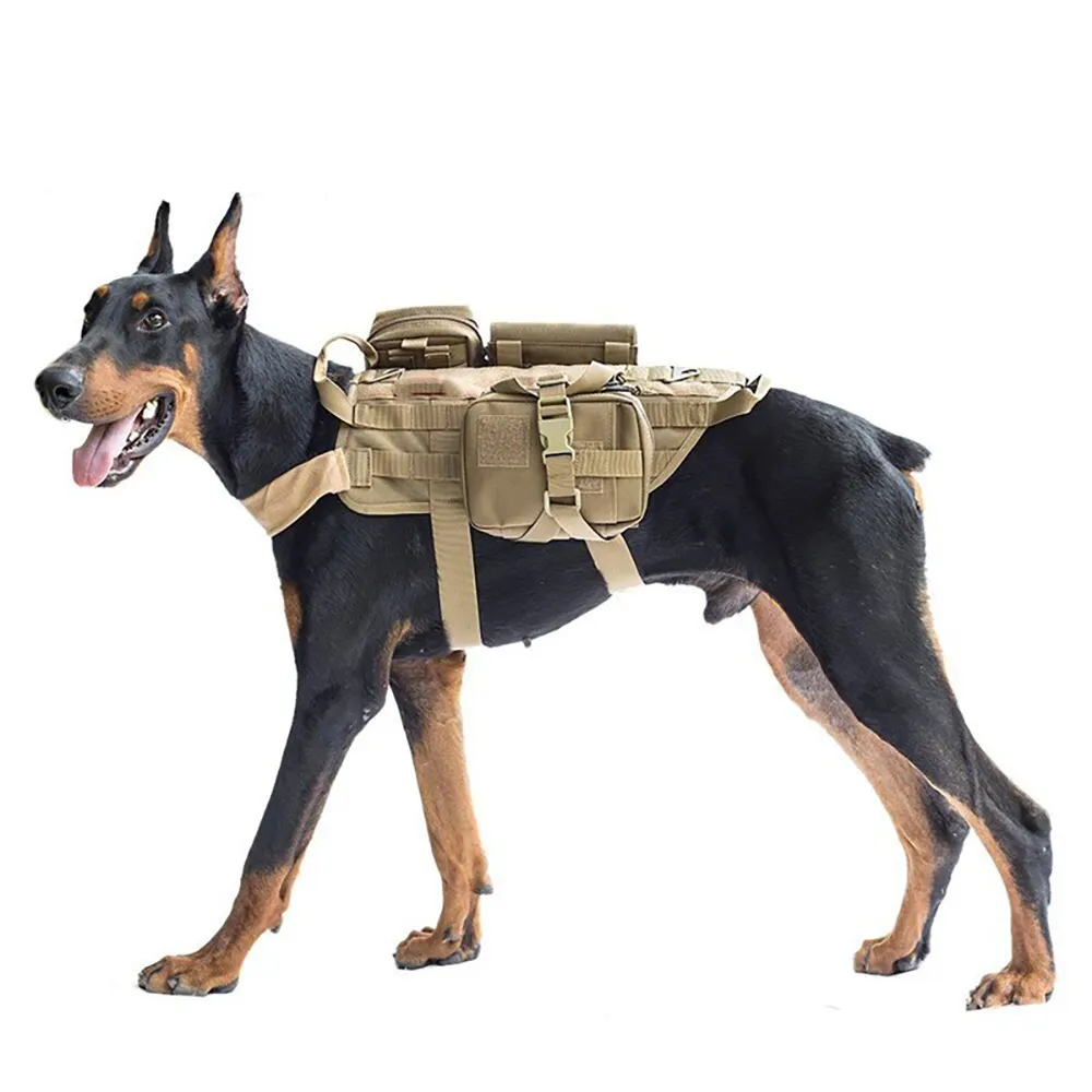 Police Style Harness for Dog Tactical Vest Removable Bag Military-style Anti Blast Nylon Harness Attachable Bags