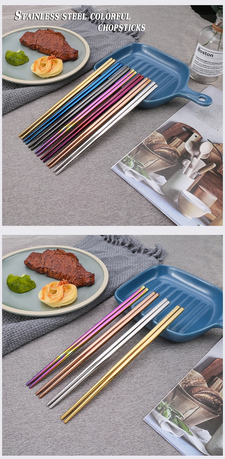 Non-Slip Chinese Stainless Steel Reusable Metal Chopstick for Sushi Food Sticks Tableware Kitchen
