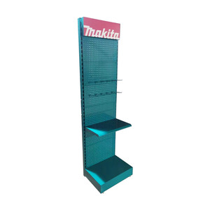 Espositore da pavimento con Logo a LED da 2200 mm con scatola luminosa per esterni accessori per utensili elettrici espositore in metallo con ripiano e ganci - Product Image 3
