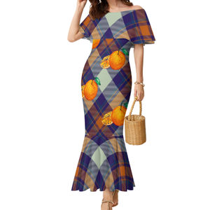2022 New Arrival Check Pattern Style Custom Milk Silk Fish Tail Dress Upscale <strong>Good</strong> <strong>Looking</strong> Noble Peplum Sheath Fishtail Dress