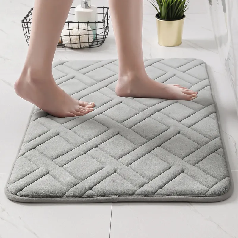 RTS microfiber Quilting memory foam mat solid color Coral velvet floor rug non-slip backing PVC and SBR bath mats