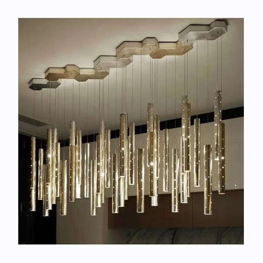New Modern Flute-Linear Pendant Creative Design Restaurant Wind Chime Gold Round Long Tube Decorative Chandelier lamp