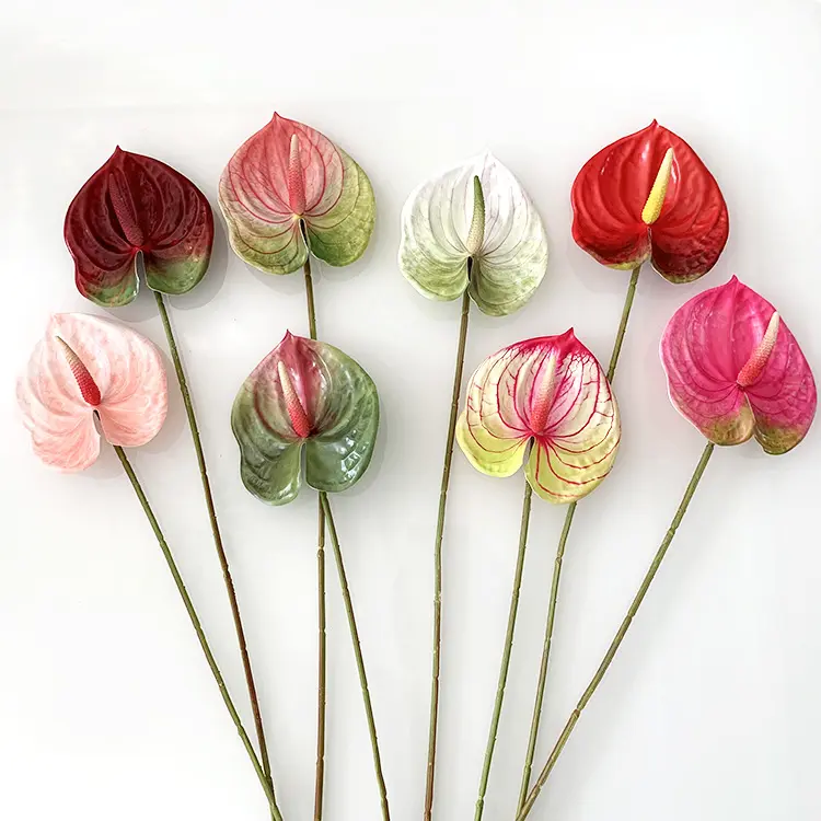 Vente en gros de bardeaux artificiels imprimés en 3D d'anthurium à deux tailles de fleurs artificielles en anthurium