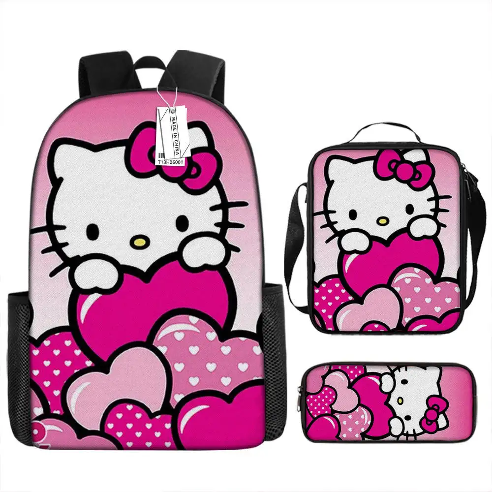Nuova vendita calda Cute Kitty Cat zainetto zaino per ragazze zaino KT Cat Lunch Bag tre pezzi zaino set