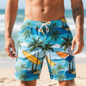 Toptan erkek Boardshort 4-Way performans streç yüzmek plaj şortu dijital baskı geri dönüşümlü Polyester erkek mayoları - Product Image 2