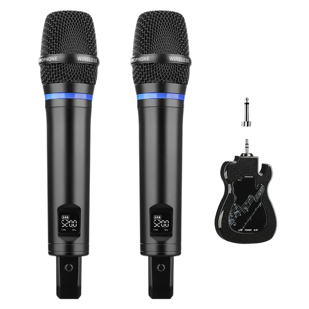 Çift şarjlı kablosuz mikrofon Karaoke sistemi, profesyonel UHF el dinamik mikrofon seti BT alıcısı