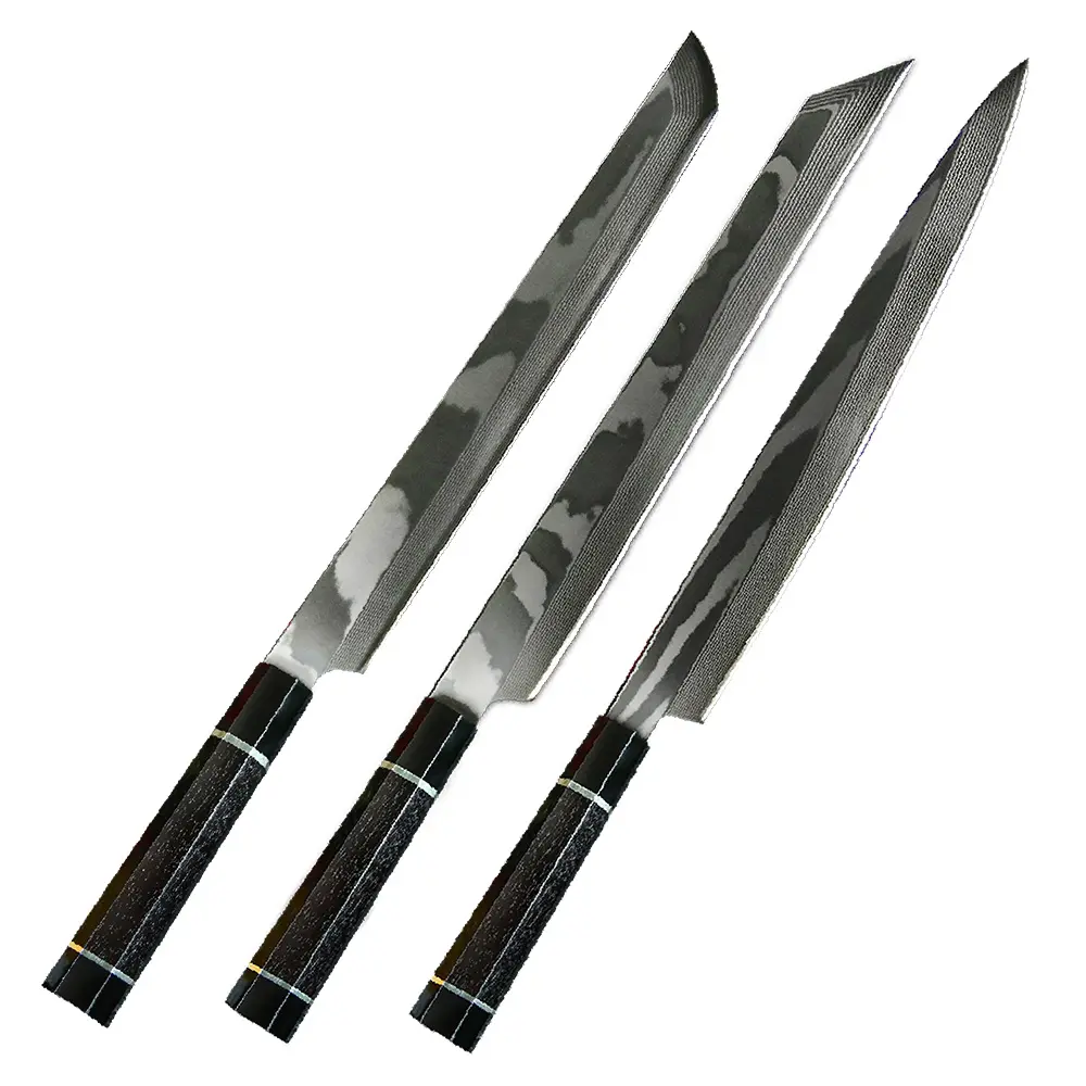 Cuchillo de cocina de estilo japonés, hoja de acero de Damasco tradicional, japonés, salmón, shashimi, Sushi
