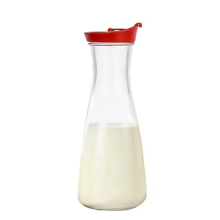 Großhandels preis 1000ml Schmaler Hals Milch getränk Glasflasche Klarglas Saft flasche Mit Plastik kappe Luftdichte Glasflasche