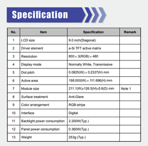 9.0&quot; Inch Vertical <strong>LCD</strong> LED TFT <strong>Display</strong> Module <strong>with</strong> Customized Resistive Capacitive Touch Screen Panel - Product Image 5