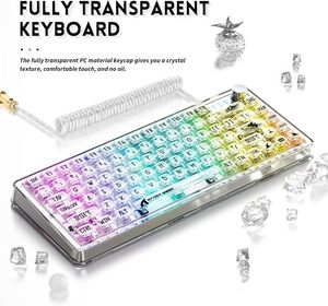 Teclado mecánico transparente ATTACK SHARK K75 transparente, personalizado, RGB, Junta QMK/VIA, interruptor lineal, cable en espiral, TKL - Product Image 5