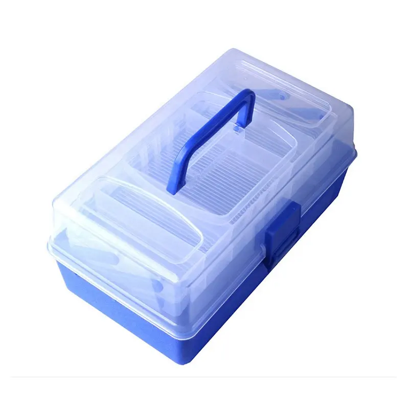 Lockable Plastic Fishing Tackle Storage Tool Box Semi-clear Plastic Craft Storage Box with Two Trays