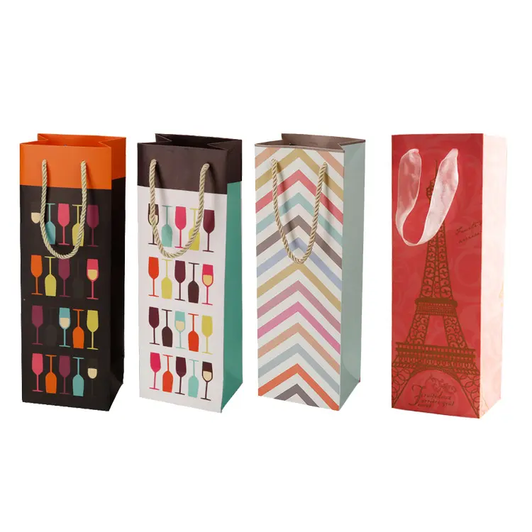 Luxury Printing Fancy Green Color Paper Whisky Wine 1 bottle Gifts Packaging Bags