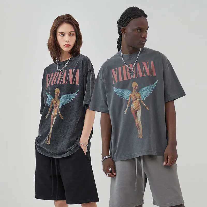 Camiseta de hombre de estilo callejero de alta calidad, Camiseta con estampado de Palm Anime, camiseta de manga corta de ángeles para hombre