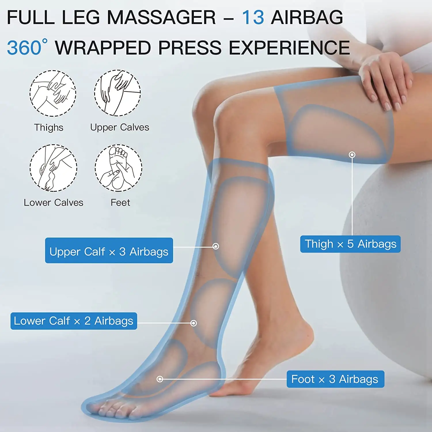 CINCOM Full Leg Massager with Heat Air Compression Leg Massager for Circulation Calf and Leg Massager