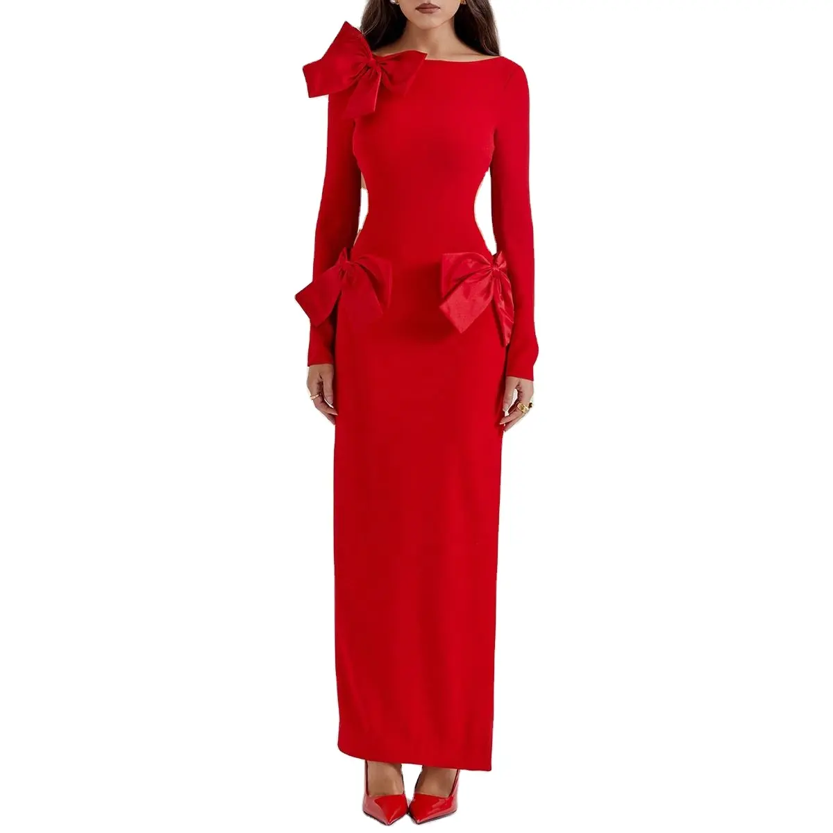 Abito Maxi con fiocco rosso accattivante abbigliamento formale tappeto rosso pronto alla moda elegante abiti da sera personalizzati