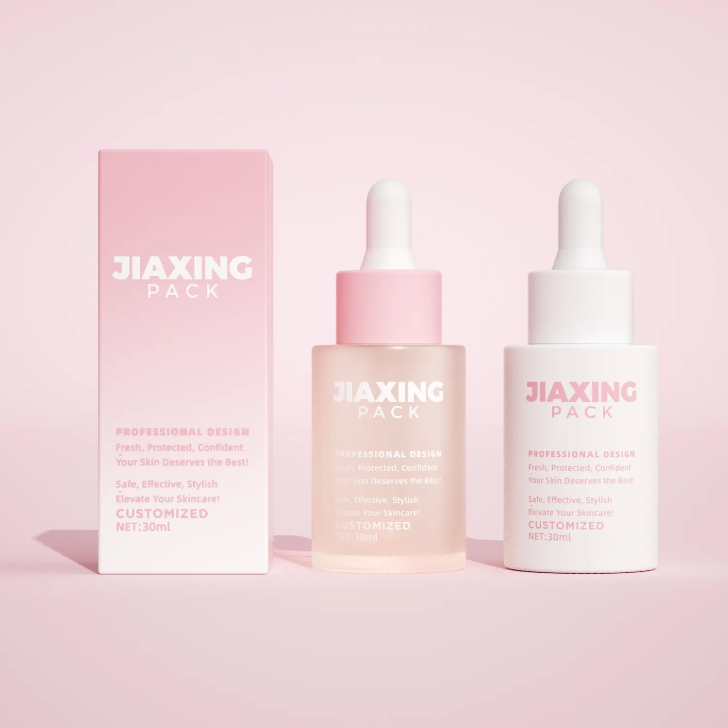 Benutzer definierte Kosmetik verpackung 30ml 60ml rosa Bernstein farbe Luxus gefrostete ätherische Öl Glas Serum Tropf flasche mit Papier röhre