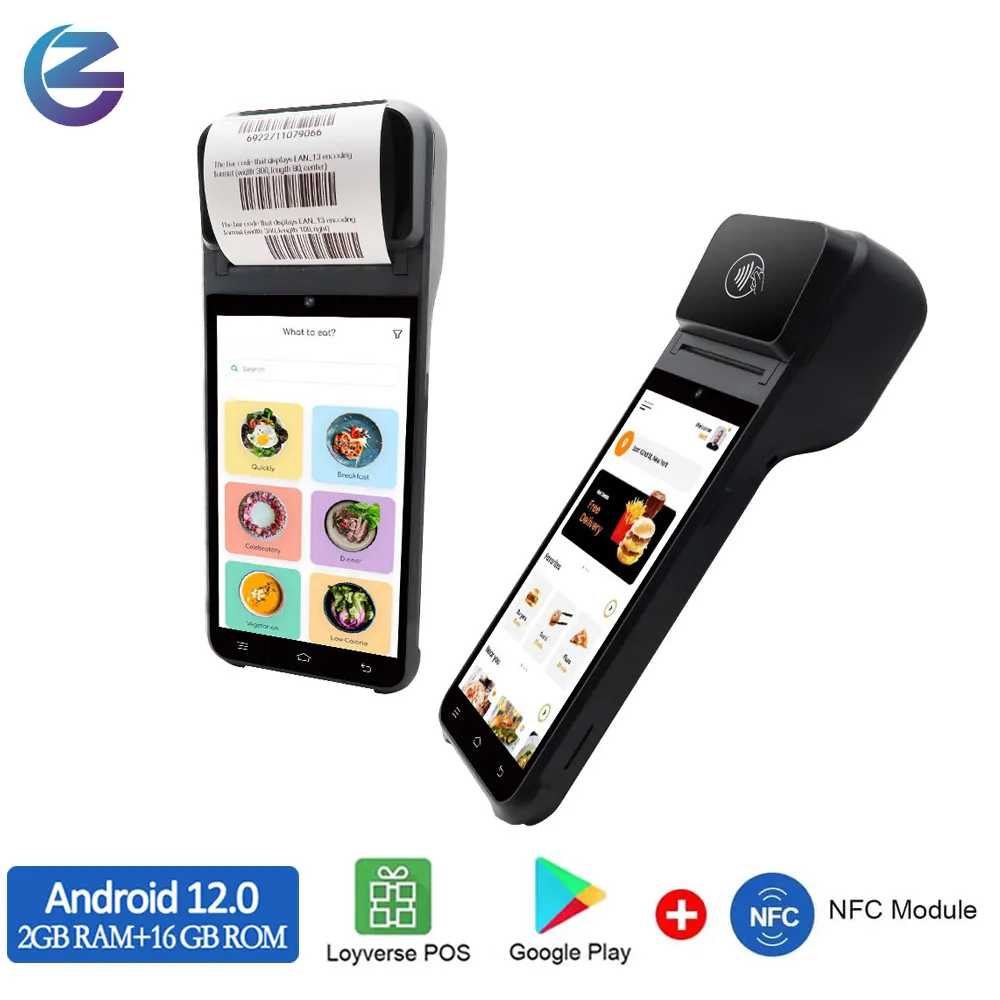 Z92 Android NFC Reader POS per carta fedeltà e supermercato e carta prepagata/terminale POS intelligente Android portatile con stampante