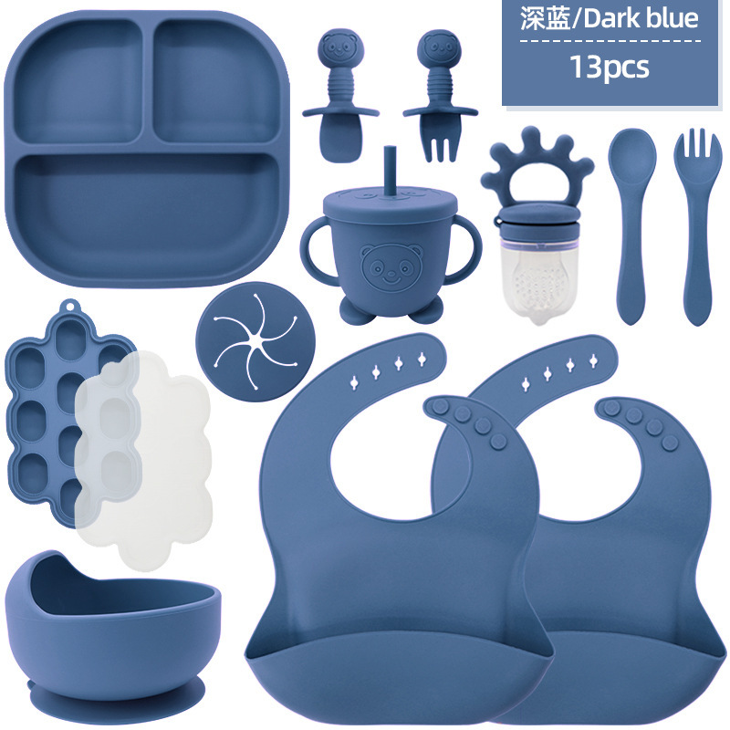 Bleu foncé-2 bavoirs carré petite ventouse bol ours tasse collation co