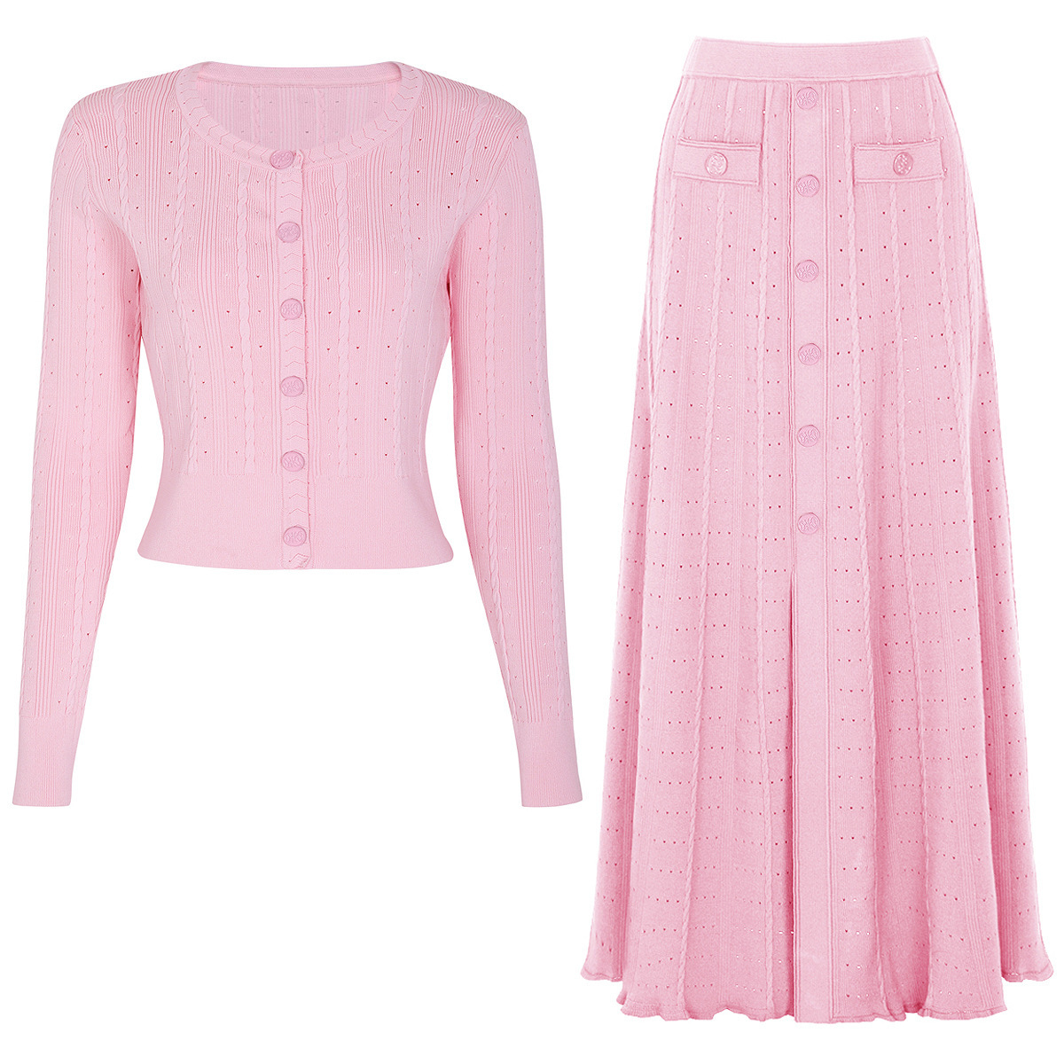 Completo due pezzi top + gonna rosa