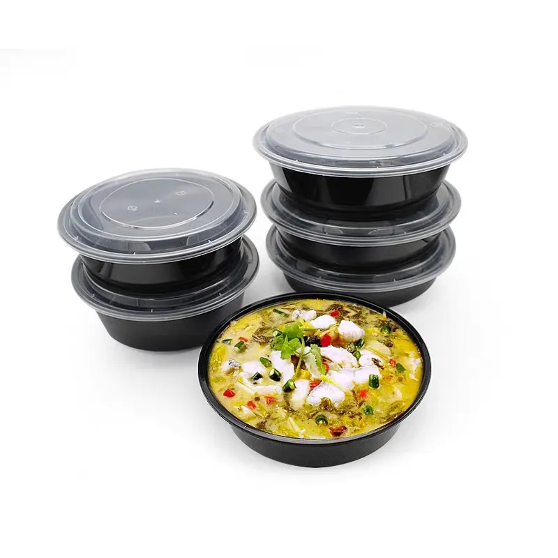 Cuencos de sopa desechables de plástico PP de grado alimenticio para microondas con tapas Fiambrera desechable