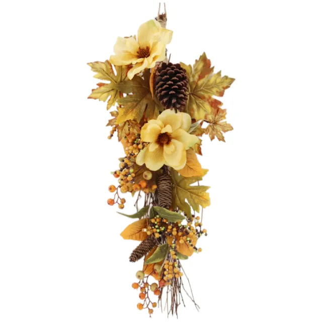 2022 Neue Autumn Harvest Trophy mit künstlicher Magnolien-Ahornblatt-Wand halterung aus Tannenzapfen