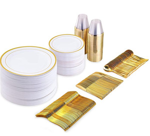 Gold Plate Cutlery Set Cup Plate Tableware Cheap Custom <strong>Decal</strong> Porcelain Plates Set Party Tableware Bone China 150 Plasti - Product Image 5